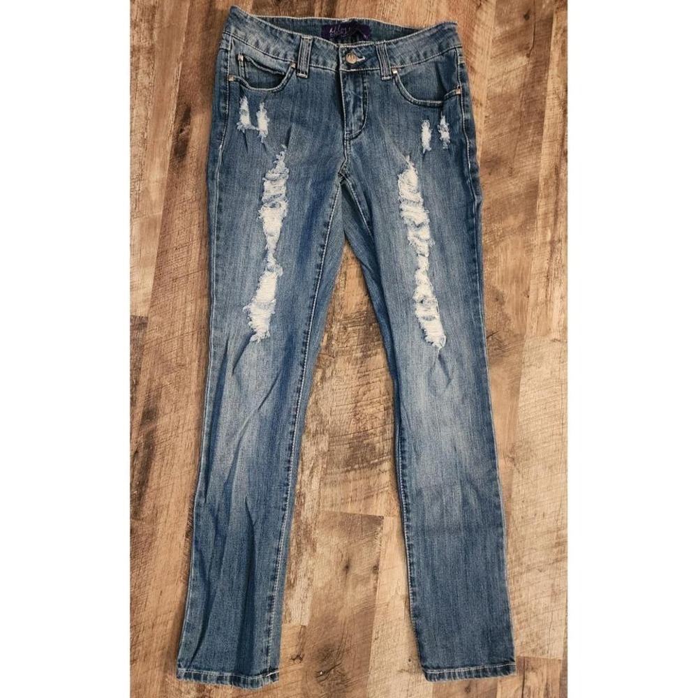 Miley Cyrus Max Azria Junior Girls Ripped Distressed Skinny Jeans Blue Size 9